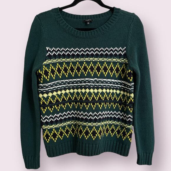 Talbots Petite Diamond Fair Isle Crewneck Sweater Medium - Picture 2 of 6